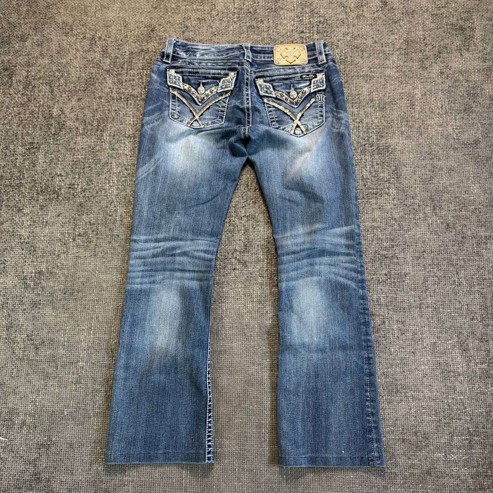 Miss Me Women’s Boot Cut Jeans with Embellished Flap Pockets - Blue